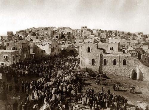 Felix Bonfils, Entry of Pilgrims into Bethlehem at Christmas time, Palestine, 1867-1885.</p> <p> Source: Library of Congress